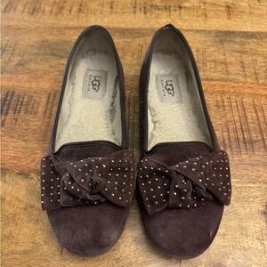 UGG Women's Chocolate Suede Ballet Flats with Studded Bow
